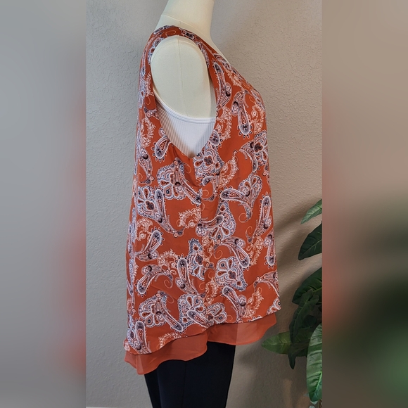 CATO Burnt Pumpkin Paisley Sleeveless Blouse - Plus Size 18/20W or Size 2X - Picture 2 of 7